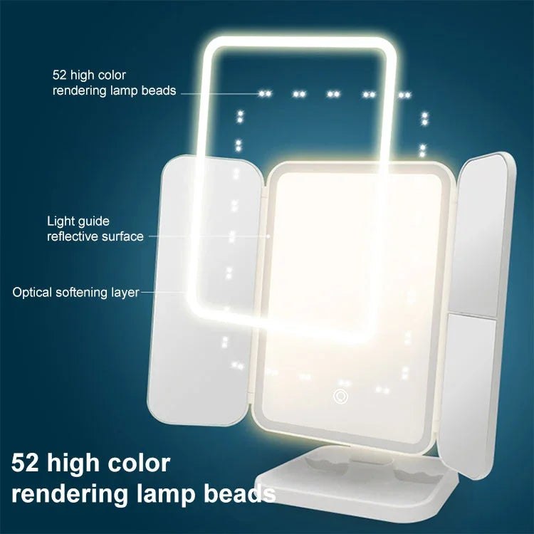 Simple & Stylish LED Three-Fold Square Makeup Mirror, Plug-in Monochrome Lamp, Charging Model Monochrome Lamp, Charging Model Three-color Light