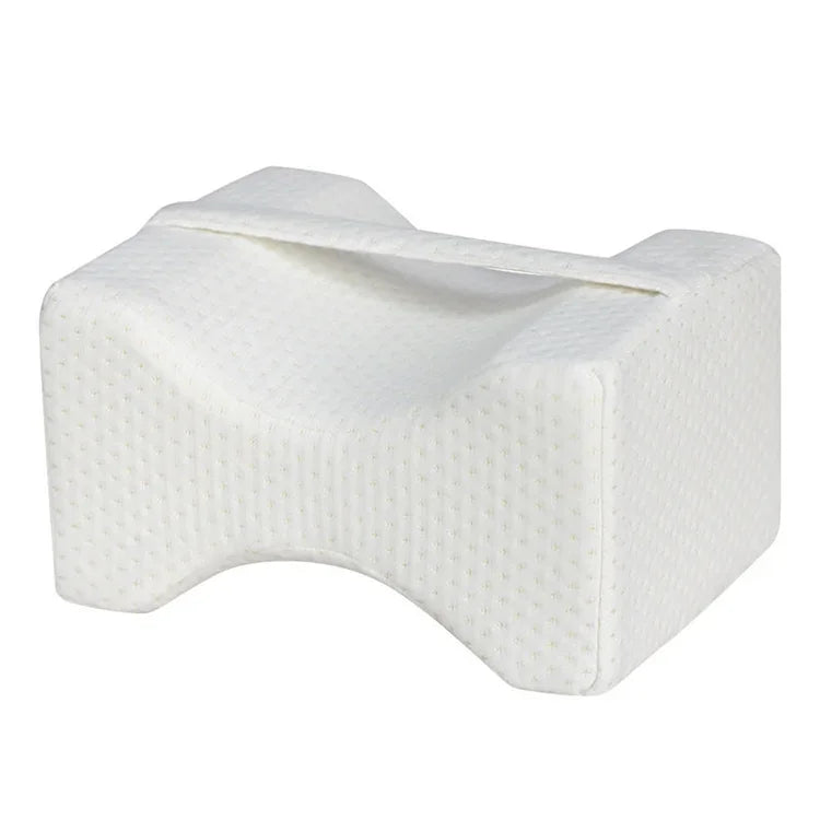 Orthopedic Memory Foam Knee Wedge Pillow for Sleeping Sciatica Back Hip Joint Pain Relief Contour Thigh Leg Pad Support Cushion, White, White+bandage, Navy blue grid+bandage