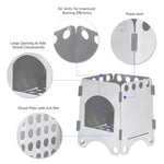 Camping Wood Stove Ultralight Folding Pocket Stove Outdoor Backpacking Cooking Wood Burning Stove Aluminum-Titanium, 7.8 x10.7x8.7cm