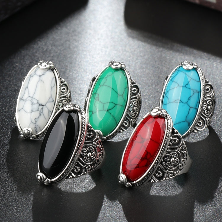 Fashion Vintage Oval Turquoise Flower Ring Women Antique Silver Jewelry, 7, 8, 10