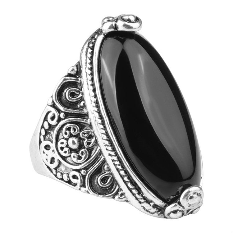 Fashion Vintage Oval Turquoise Flower Ring Women Antique Silver Jewelry, 7, 8, 10