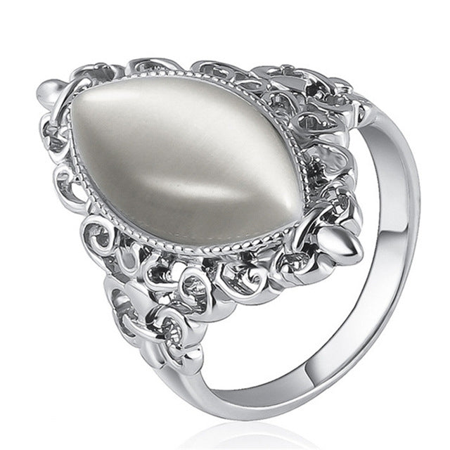 Women Vintage Ethnic Style Waterdrops Opal Oval Ring, 6, 8, 9