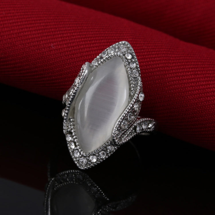 Vintage Silver Plated White Big Oval Opal Ring For Women, 8