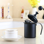 Pump Creamer Stainless Steel Double Mesh Manual Coffee Milk Foam Frothing Pitcher Froth Pump Foamer Cup, 400cc, 800cc