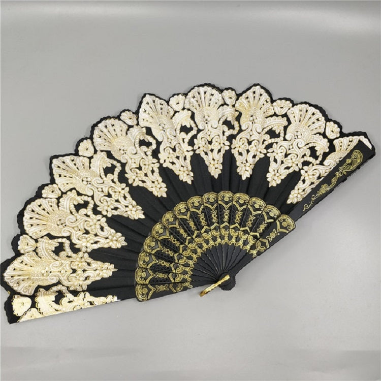 Spain Style Plastic Folding Fan Peacock Lace Fan Ladies Dance Gilding Fan, 23x42cm