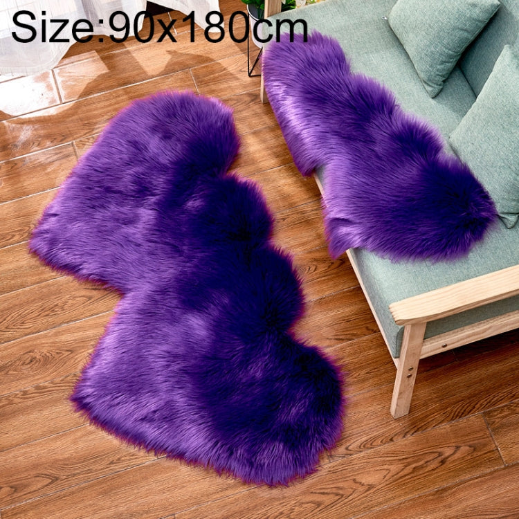 Creative Double Heart Imitation Wool Carpet Sofa Cushion Mat Plush Bedroom Living Room Floor Rugs, 90x180cm