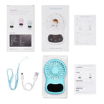 Multifunctional Clock Small Fan Creative Desktop Mini USB Fan, White, Pink, Blue