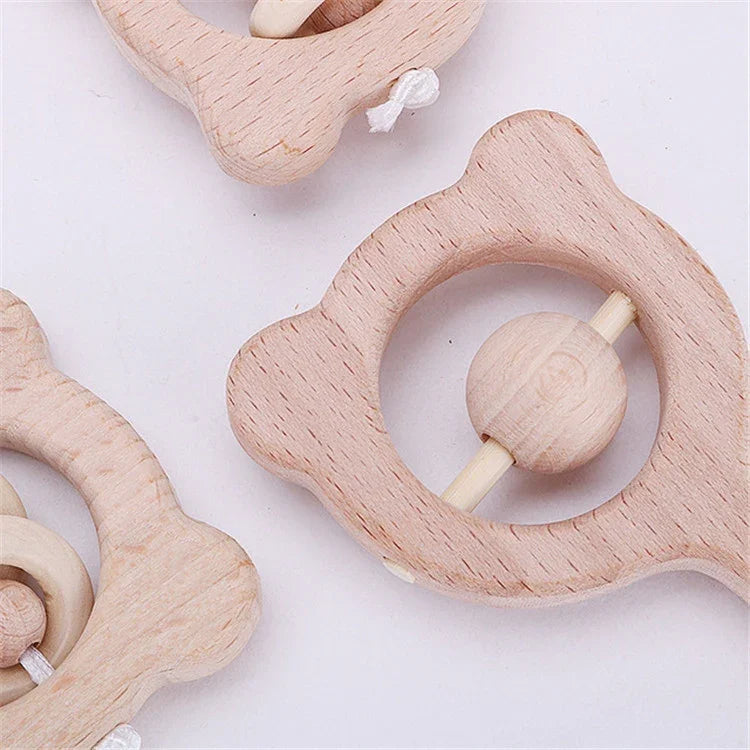 Baby Puzzle Early Education Hand Rattle Wooden Toy, Bear Bell, Bear Big Bead, Bear Small Bead, Bear Single Bead, Owl Bell