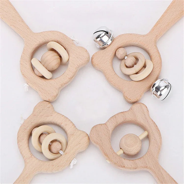 Baby Puzzle Early Education Hand Rattle Wooden Toy, Bear Bell, Bear Big Bead, Bear Small Bead, Bear Single Bead, Owl Bell