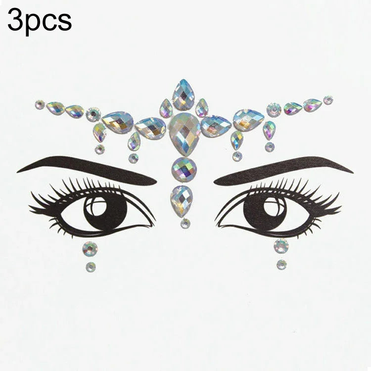 3 PCS  Forehead Green Masquerade Makeup Acrylic Face Sticker, YT-46, YT-47, YT-48, YT-49, YT-50, YT-51, YT-52, YT-53-01, YT-53-02, YT-54, YT-55, YT-56, YT-57, YT-59, YT-60, YT-61, YT-65, YT-66, YT-67, YT-68, YT-69