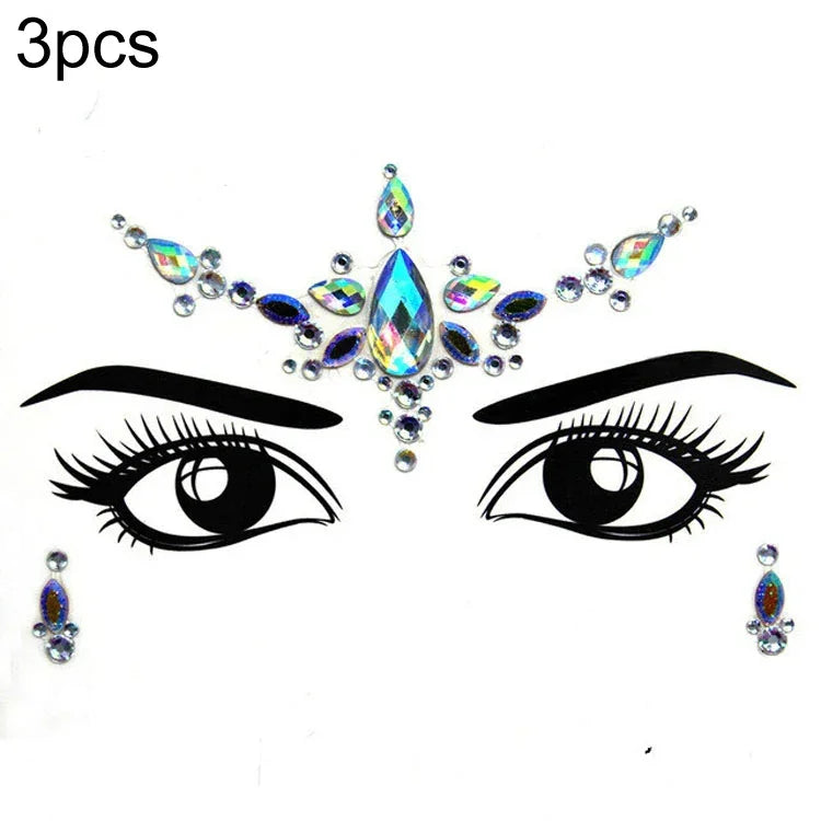 3 PCS  Forehead Green Masquerade Makeup Acrylic Face Sticker, YT-46, YT-47, YT-48, YT-49, YT-50, YT-51, YT-52, YT-53-01, YT-53-02, YT-54, YT-55, YT-56, YT-57, YT-59, YT-60, YT-61, YT-65, YT-66, YT-67, YT-68, YT-69