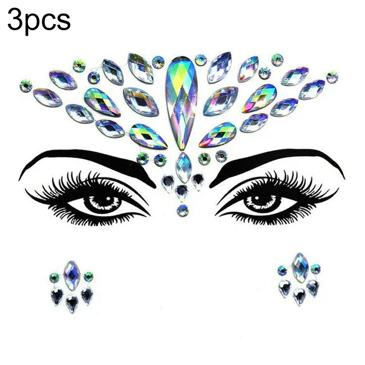 3 PCS  Forehead Green Masquerade Makeup Acrylic Face Sticker, YT-46, YT-47, YT-48, YT-49, YT-50, YT-51, YT-52, YT-53-01, YT-53-02, YT-54, YT-55, YT-56, YT-57, YT-59, YT-60, YT-61, YT-65, YT-66, YT-67, YT-68, YT-69