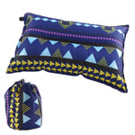 Portable Ethnic Style Automatic Inflatable Pillows Outdoor Camping Tent Camping Equipment Car Travel Pillows, Navy Blue Stripes, Orange Stripes, Red Yellow Printing, Gray Blue Print