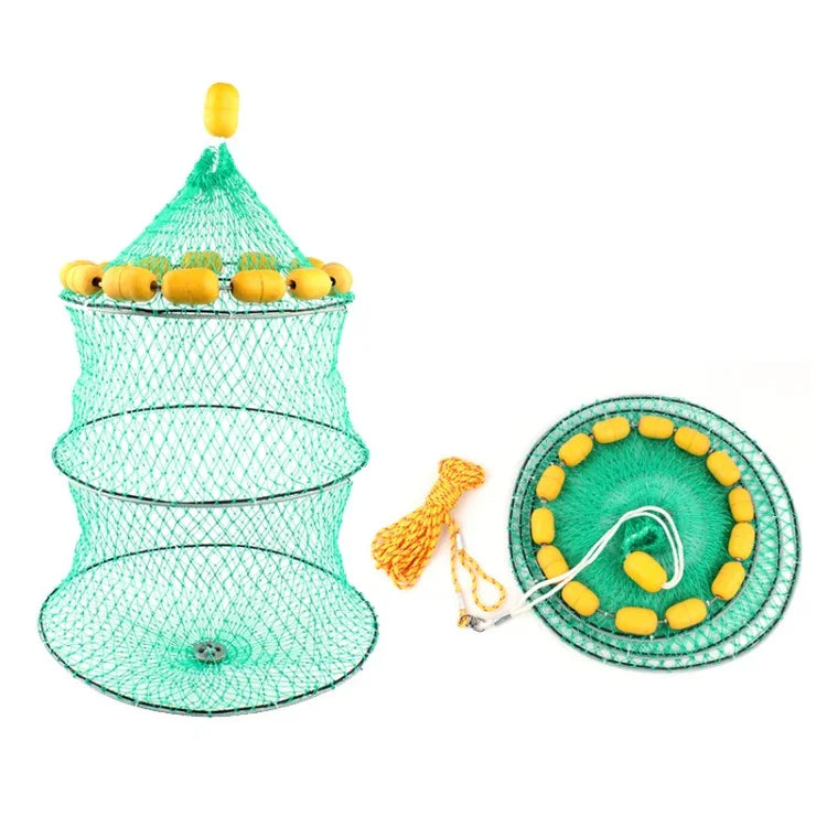 Outdoor Buoyancy Fishnet 3 Circle Fold Portable Fish Cage Multi-Float Sea Fishing Net, Buoyancy Fishnet