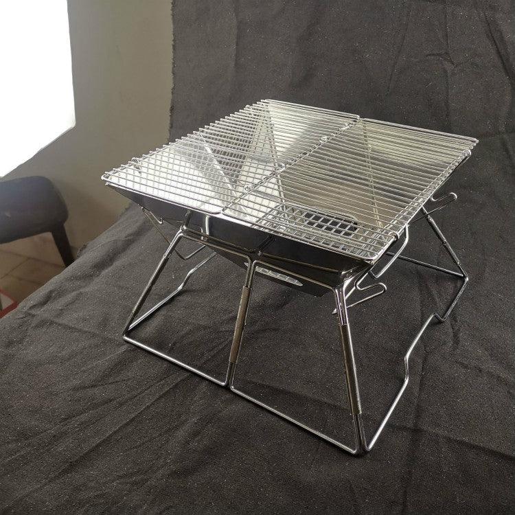 Liftable Barbecue Grill Camping Stainless Steel Folding Barbecue Grill Wood Charcoal Grill, 31x31x21cm