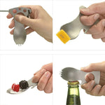 Outdoor Multifunctional Camping Spoon Stainless Steel Tableware Portable Picnic Tableware Fork And Spoon, Light Grey, Black
