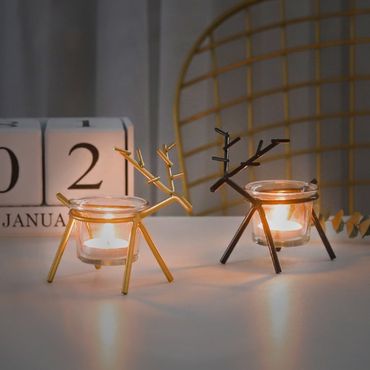 Wrought Iron Deer Candlestick Home Desktop Atmosphere Decoration Candle Holder Decoration, Black, Gold