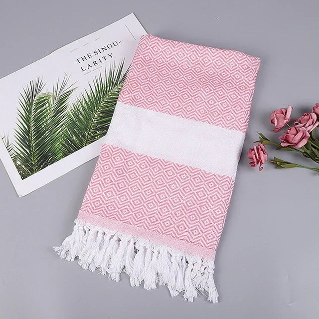 Striped Cotton Bath Towel With Tassels Thin Travel Camping Bath Sauna Beach Gym Pool Blanket Absorbent Easy Care