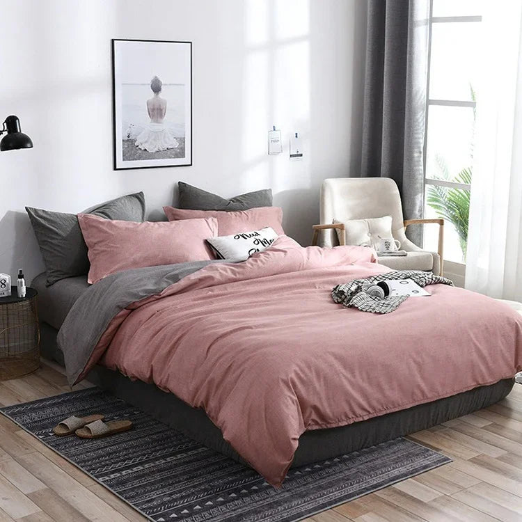 Bedding Set Solid Plaid Side Bed Comforter Duvet Cover Sheet Set, 168*229cm(1x Pillowcase,1xQuilt）, 200*230cm(2x Pillowcase,1x Quilt）, 228*228cm(2xPillowcase,1xQuilt）, 260*230cm(2xPillowcase ,1xQuilt）, 135*200cm(1xPillowcase,1xQuilt）                   ...