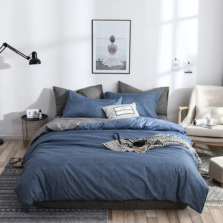 Bedding Set Solid Plaid Side Bed Comforter Duvet Cover Sheet Set, 168*229cm(1x Pillowcase,1xQuilt）, 200*230cm(2x Pillowcase,1x Quilt）, 228*228cm(2xPillowcase,1xQuilt）, 260*230cm(2xPillowcase ,1xQuilt）, 135*200cm(1xPillowcase,1xQuilt）                   ...