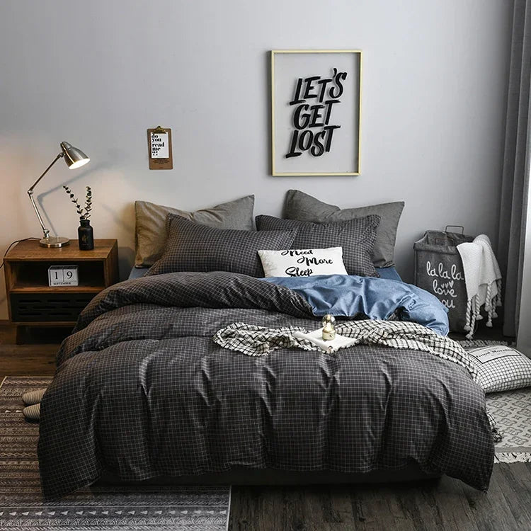 Bedding Set Solid Plaid Side Bed Comforter Duvet Cover Sheet Set, 168*229cm(1x Pillowcase,1xQuilt）, 200*230cm(2x Pillowcase,1x Quilt）, 228*228cm(2xPillowcase,1xQuilt）, 260*230cm(2xPillowcase ,1xQuilt）, 135*200cm(1xPillowcase,1xQuilt）                   ...