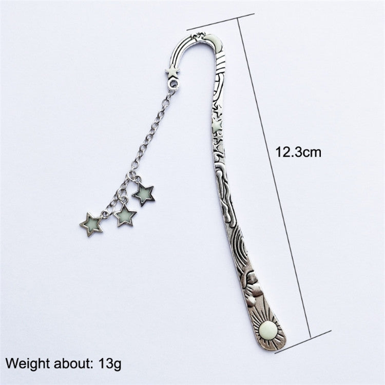 Luminous Sun Moon Star Bookmark Retro Pentagram Glowing Metal Bookmark