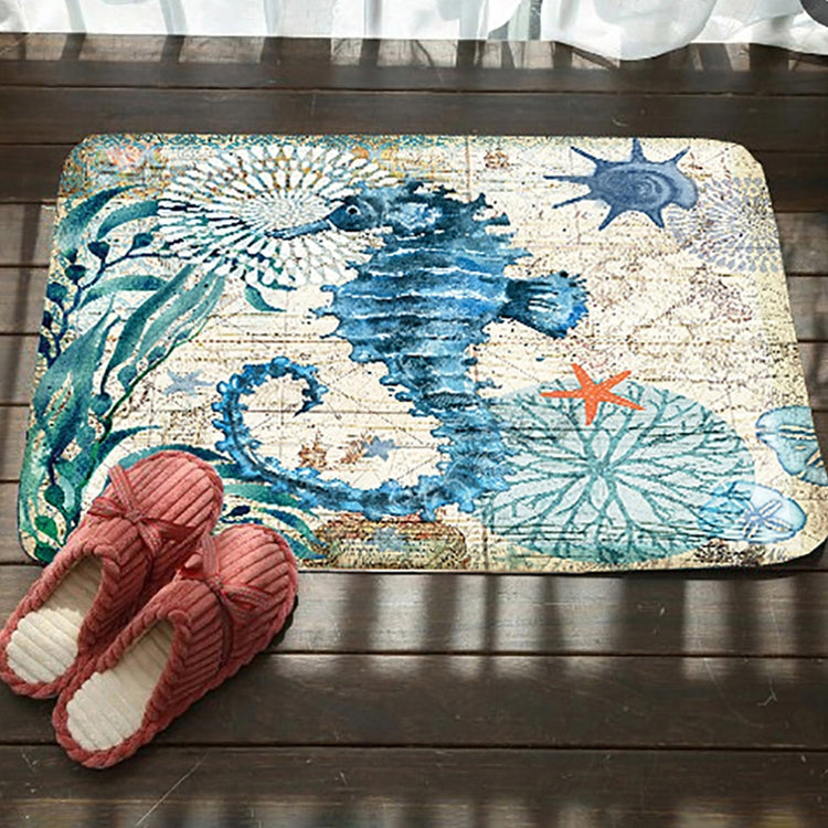 Marine Series Pattern Bathroom Toilet Non-slip Mat Flannel Absorbent Foot Pad, 46x76cm, 50x80cm