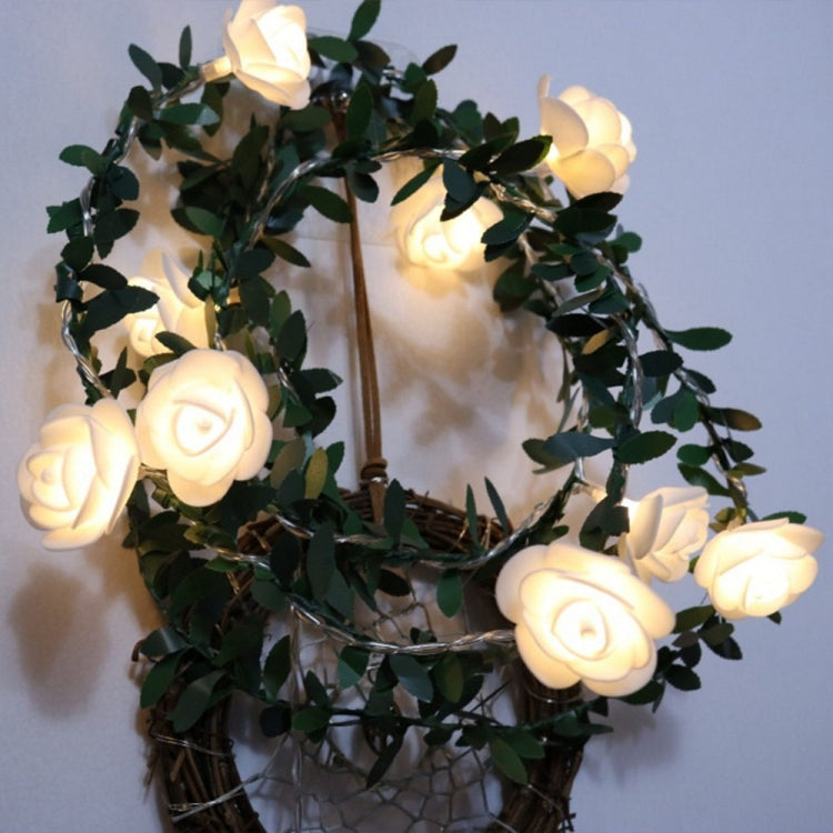 Solar Simulation Green Leaf Rattan Rose Flower Vine LED Light String Garland Decoration, 3m 20 LEDs, 4.5m  30 LEDs, 5m  50 LEDs, 10m 100 LEDs