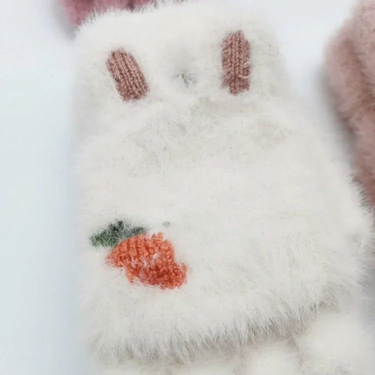 Children Half Finger Gloves Knitted Cold Warm Plus Velvet Fingerless Gloves