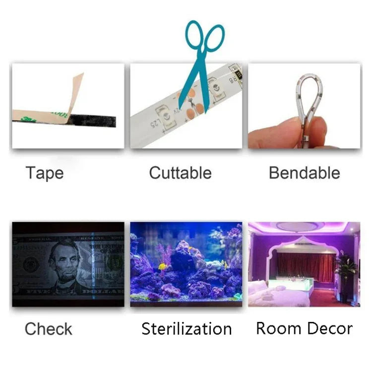 2835 SMD UV Purple Light Strip LED Lamp Decorative Light Strip, Waterproof 5m, Waterproof 10m, Bare Board 5m, Bare Board 10m