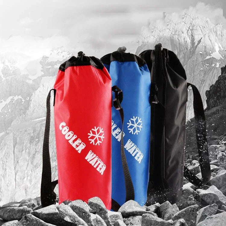 Oxford Cloth Cylindrical Ice Pack Portable Folding Drink Ice Pack Lunch Bag, Drawstring / Red, Drawstring / Blue
