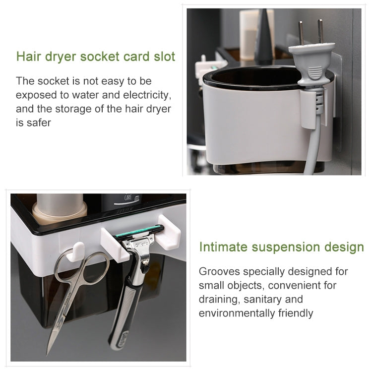 Hairdryer Hanger Free Punch Wall Mounted Bathroom Multi-function Toilet Storage Rack, Elegant Black, Rosy, Translucent, Elegant Blue