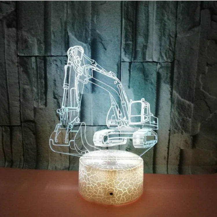 3W Excavator 3D Light Colorful Touch Control Light Creative Small Table Lamp, Touch Switch with Black Base, Touch Switch + Remote Control with Black Base, Touch Switch with Crack Base, Touch Switch + Remote Control with Crack Base