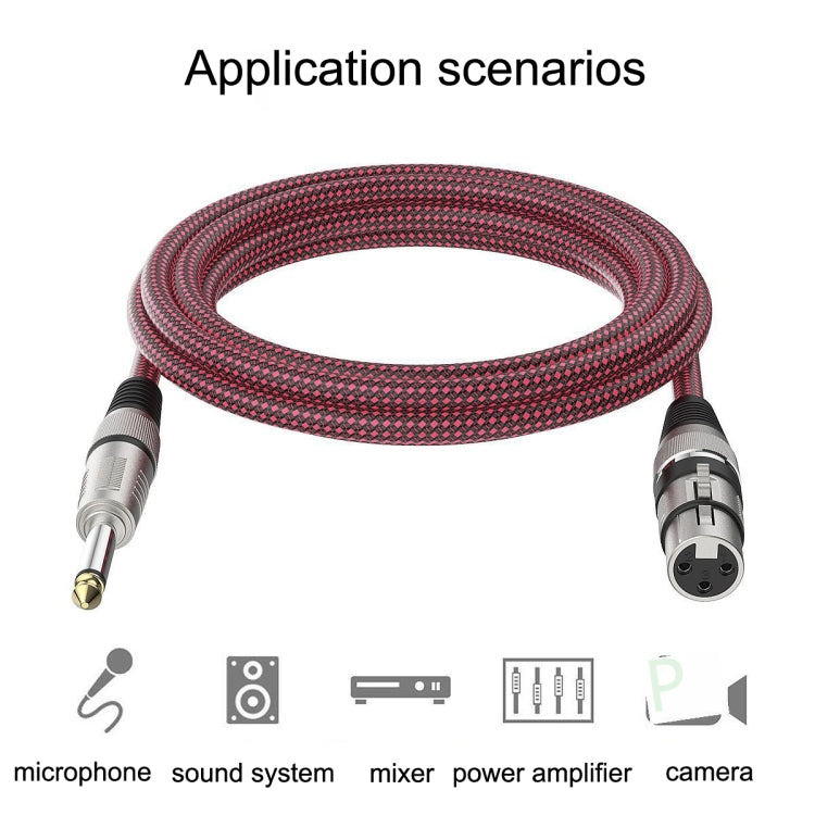 Red and Black Net TRS 6.35mm Male To Caron Female Microphone XLR Balance Cable, 0.5m, 1m, 1.8m, 3m, 8m, 10m, 12m, 15m, 20m, 25m, 30m