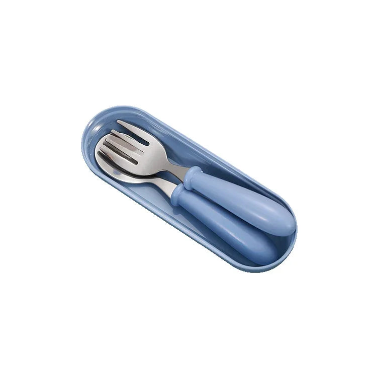 3 PCS/ Set 304 Stainless Steel Spoon and Fork Box Cute Baby Kindergarten Tableware Set