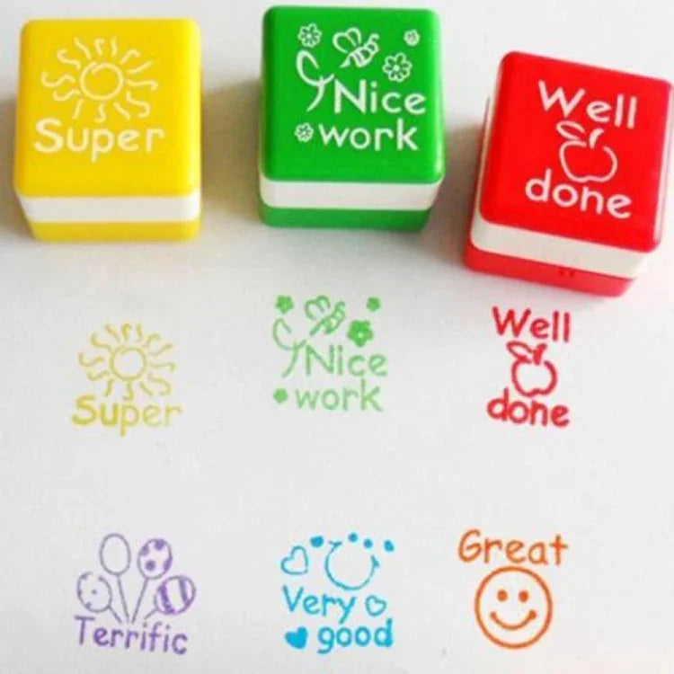 24 PCS / Box Teacher Comments Cartoon Plastic Square Stamps Colorful Pattern Children Toy Stamps, Square Stamps
