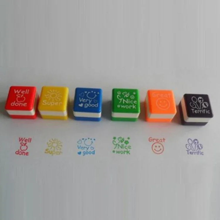 24 PCS / Box Teacher Comments Cartoon Plastic Square Stamps Colorful Pattern Children Toy Stamps, Square Stamps