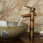 Antique Retro Hot Cold Water Bathroom Counter Basin Bamboo Waterfall Basin Copper Faucet, Breaking 2 Knots, Breaking 3 Knots, Early 2 Knots, Early 3 Knots, Elbow 2 Knots, Elbow 3 Knots