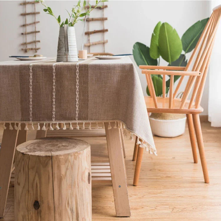 Rectangle Cotton Linen Tassels Dining Tablecloth Wedding Party Kitchen Home Decoration Table Cover, 100x140cm, 140x140cm, 140x160cm, 140x180cm, 140x200cm, 140x220cm, 140x250cm, 140x260cm, 140x300cm