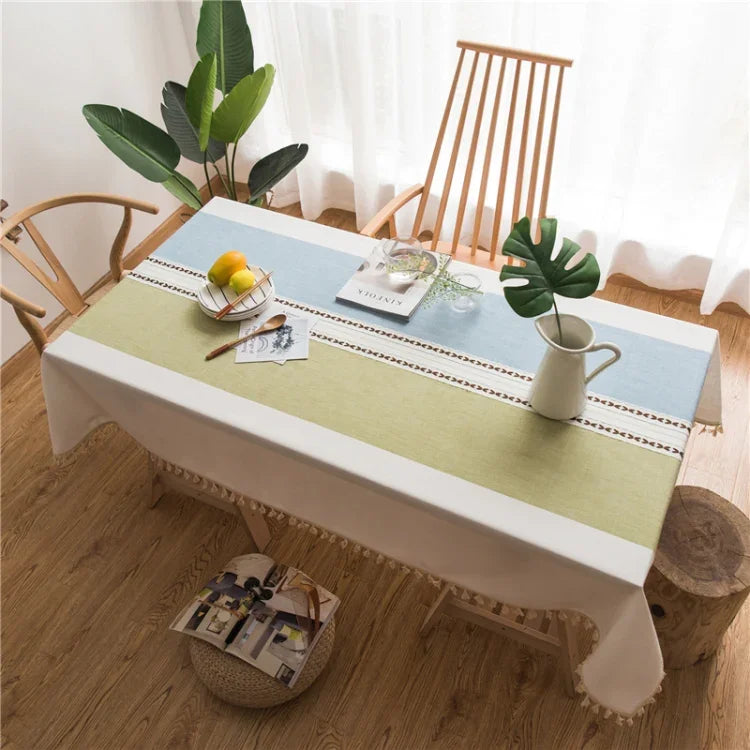 Rectangle Cotton Linen Tassels Dining Tablecloth Wedding Party Kitchen Home Decoration Table Cover, 100x140cm, 140x140cm, 140x160cm, 140x180cm, 140x200cm, 140x220cm, 140x250cm, 140x260cm, 140x300cm
