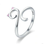 Cat Love Girl Ring S925 Sterling Silver Open Ring, SCR341