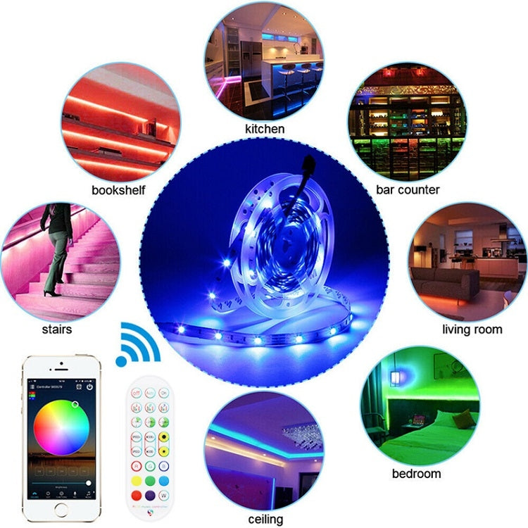 Bluetooth Suit Smart Music Sound Control Light Strip Waterproof 5050 RGB Colorful Atmosphere LED Light Strip With 24-Keys Remote Control, 5M 150 LEDs, 5M 300 LEDs, 10M 300 LEDs, 10M 600 LEDs, 15M 450 LEDs, 20M 360 LEDs, 30M 540 LEDs