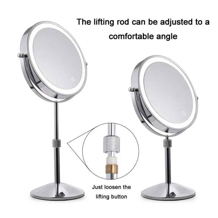 Desktop Double-SidedRound LED Luminous Makeup Mirror Liftable Magnifying Mirror, Plane + 3 Times Magnification(8-inch Battery Model), Plane + 5 Times Magnification(8-inch Battery Model), Plane + 7 Times Magnification(8-inch Battery Model)              ...