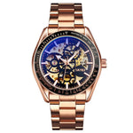 SKMEI 9194 Men Automatic Skeleton Mechanical Steel Band Watch, Black, Silver, Golden Black Face, Rose Gold, Golden Gold Face