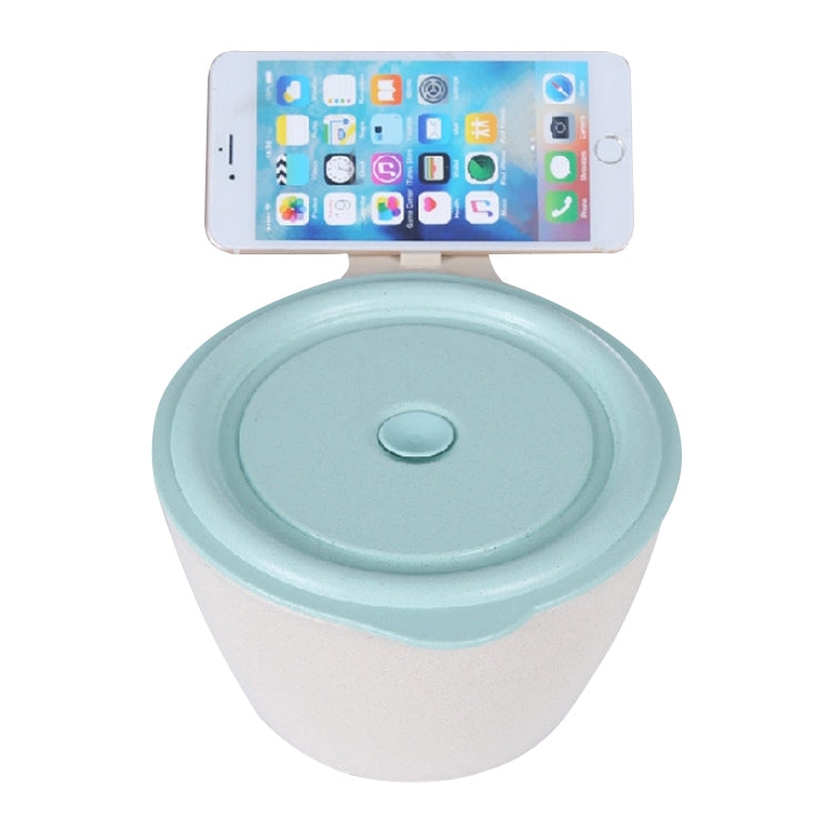 Wheat Fiber Instant Noodle Bowl Creative and Convenient Sealed Lunch Box with Mobile Phone Holder, Pink, Blue, Green