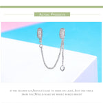 925 Sterling Silver Love Heart Safety Chain Charms Stopper Pendant Women Bracelets DIY Jewelry, SCC1112