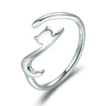Naughty Cat Sterling Silver Ring Fashion Open Ring, SCR220-B, SCR220