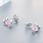 Heart-shaped S925 Sterling Silver Earrings with Gemstones, SCE090