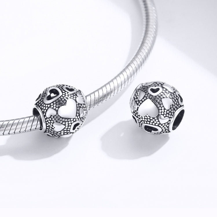 Vintage Love Beaded Sterling Silver S925 Round Beads DIY Bracelet Jewelry Accessories