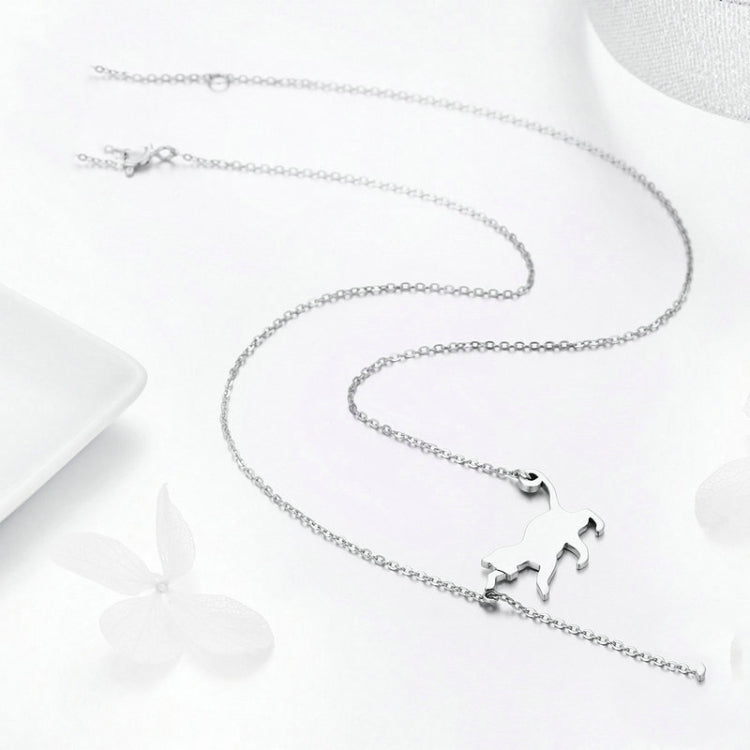 Naughty Kitten S925 Sterling Silver With Zircon Necklace, SCN232